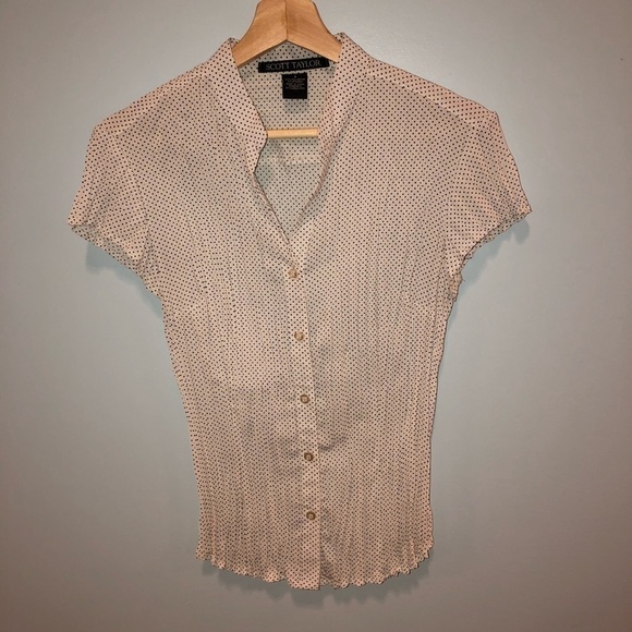 Scott Taylor size small black and white polka dot short sleeve button down shirt - Picture 5 of 9